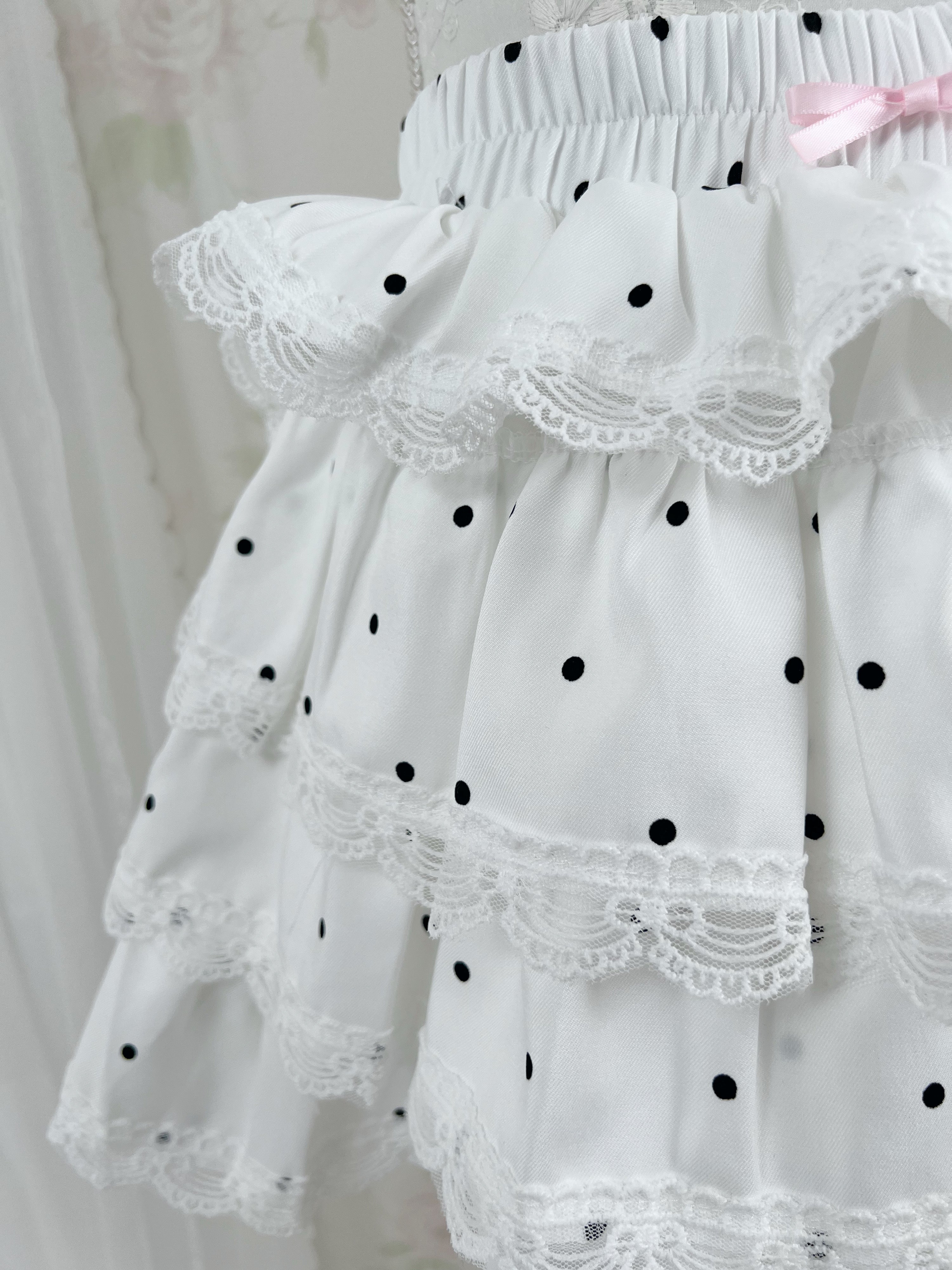 Tiered Polka Dot Skirt (White)