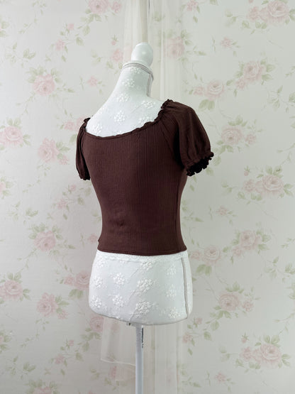 GRL Lace Shoujo Milkmaid Tops (Brown)