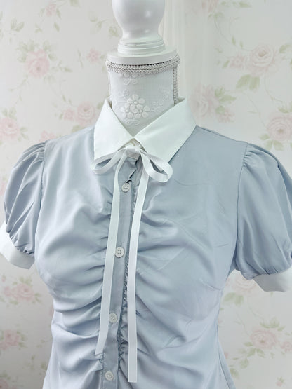 GRL Bicolor Puff Sleeved Blouse (White)