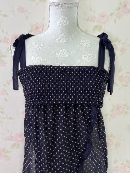 iiMK Polka Dot Shoulder Bow Babydoll Top (Purple Navy)