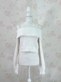 Pearl Strap Off Soulder Sweater (White)