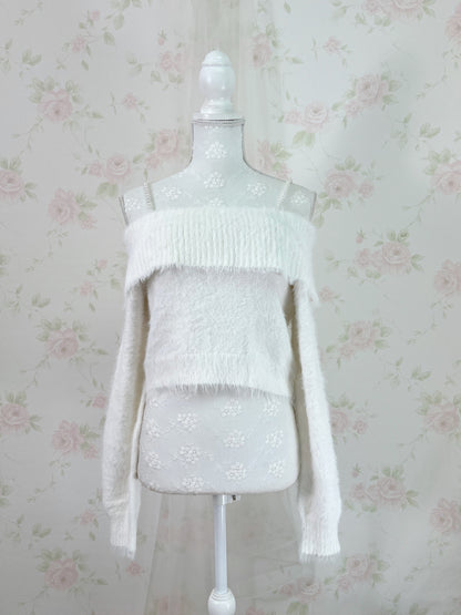 GRL Pearl Strap Off Soulder Sweater (White)