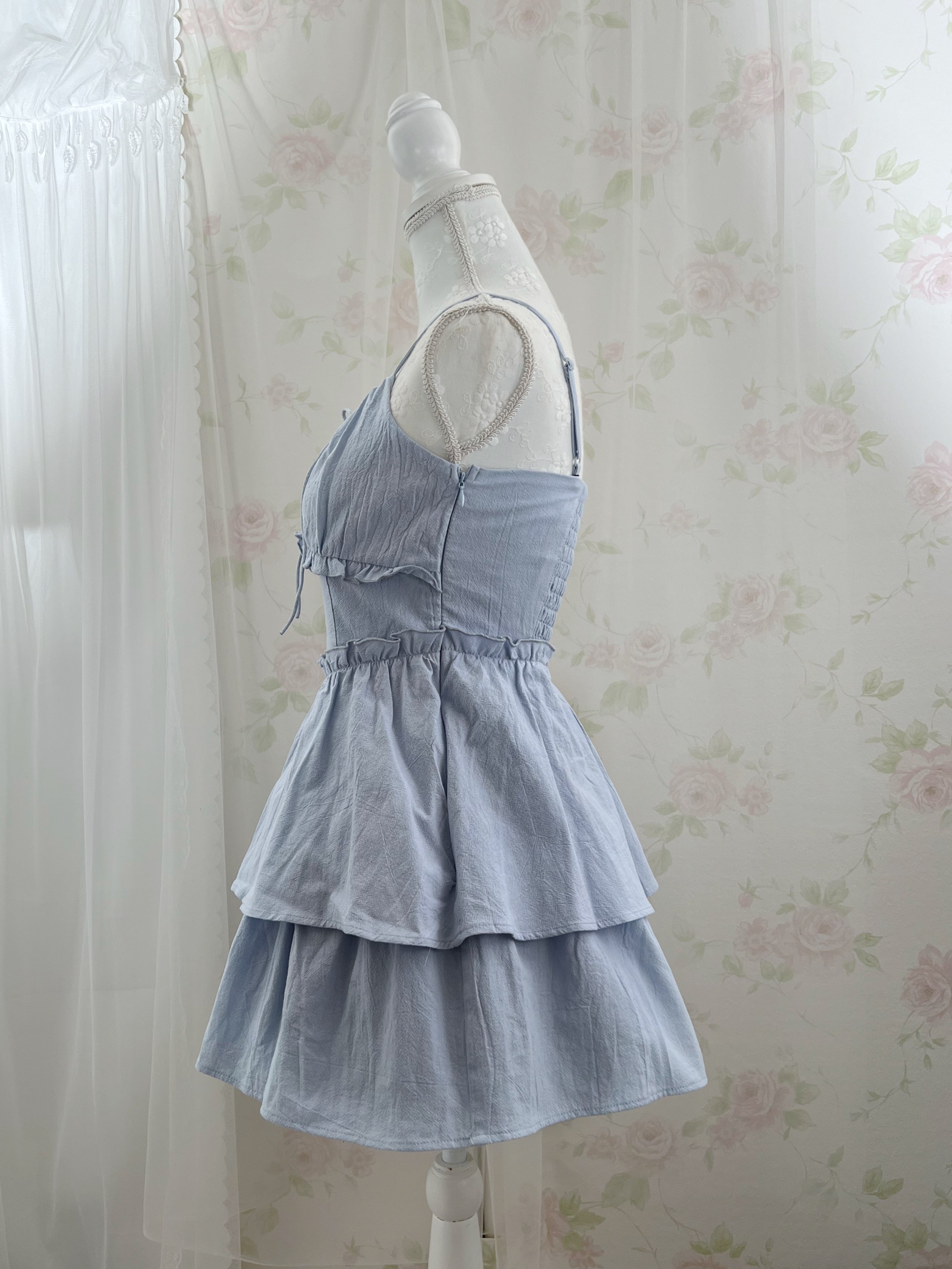 Layered Camisole Summer Cotton Dress (Blue)
