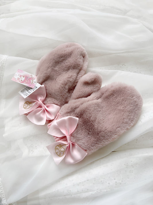 My Melody Mitten Eco Fur Satin Bow Gloves