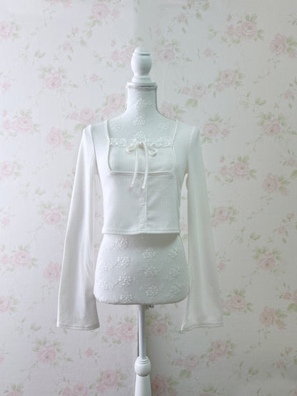 GRL Lace York Shoujo Long Sleeved Top (White)