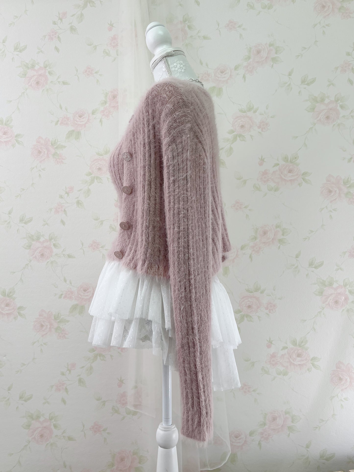GRL Shaggy Camisole Set Cardigan (Pink)