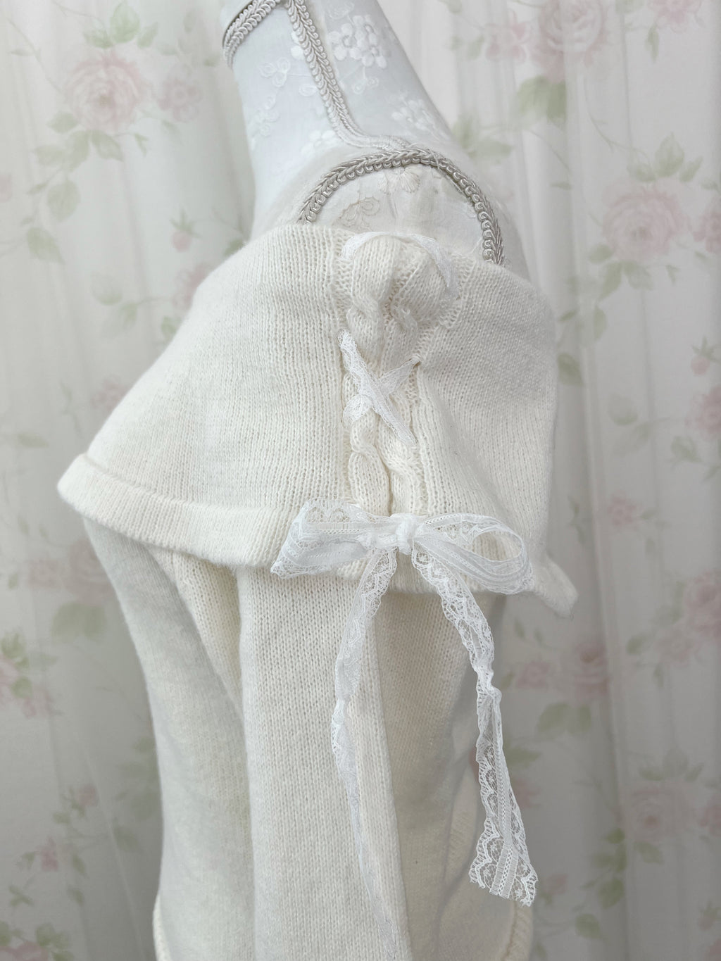Side Laced Up Off Shoulder Sweater (Ivory)