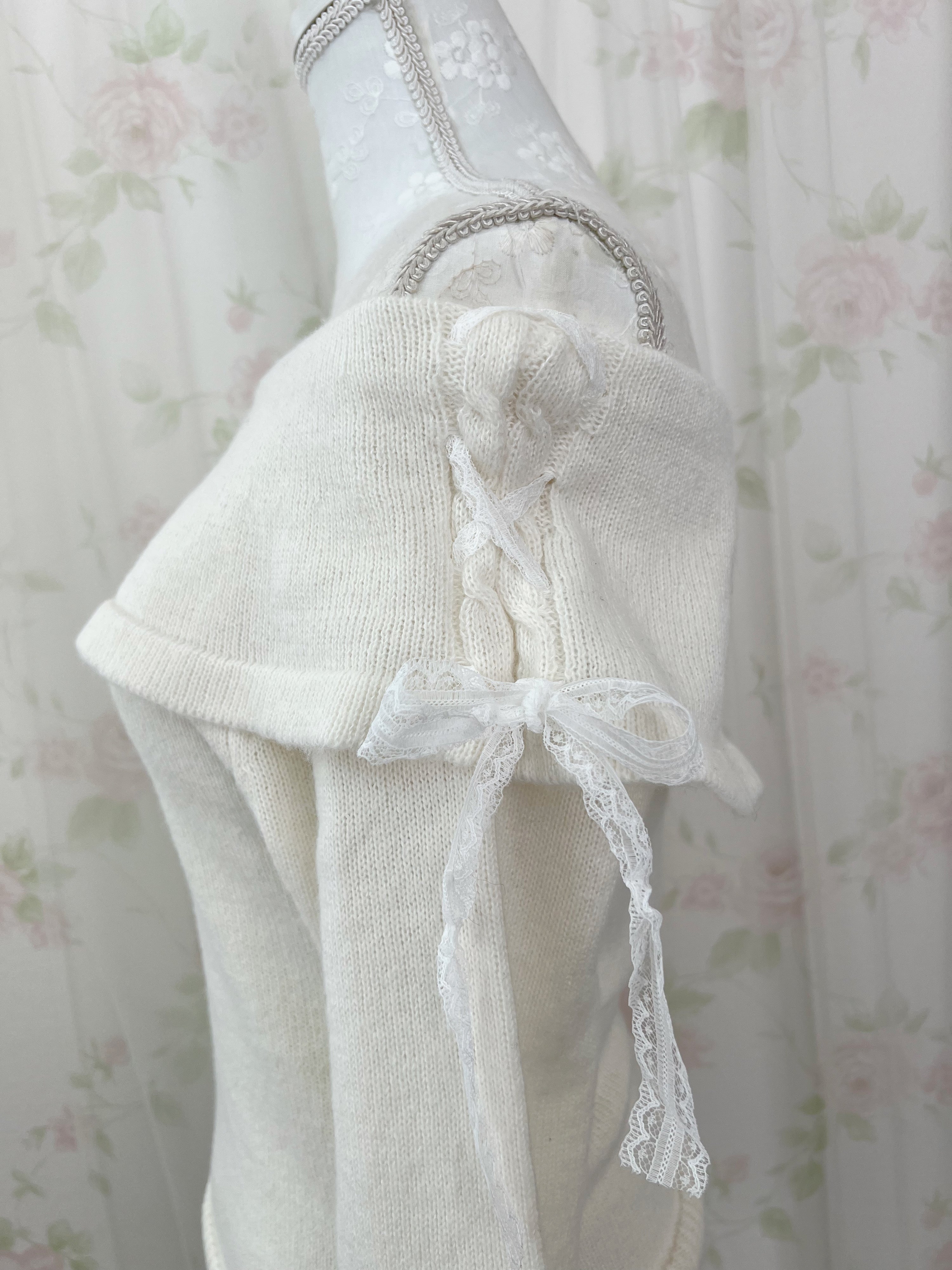 Side Laced Up Off Shoulder Sweater (Ivory)