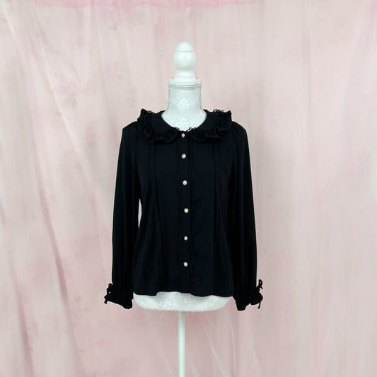 Ank Rouge Lacy Friled Collar Blouse (Black)