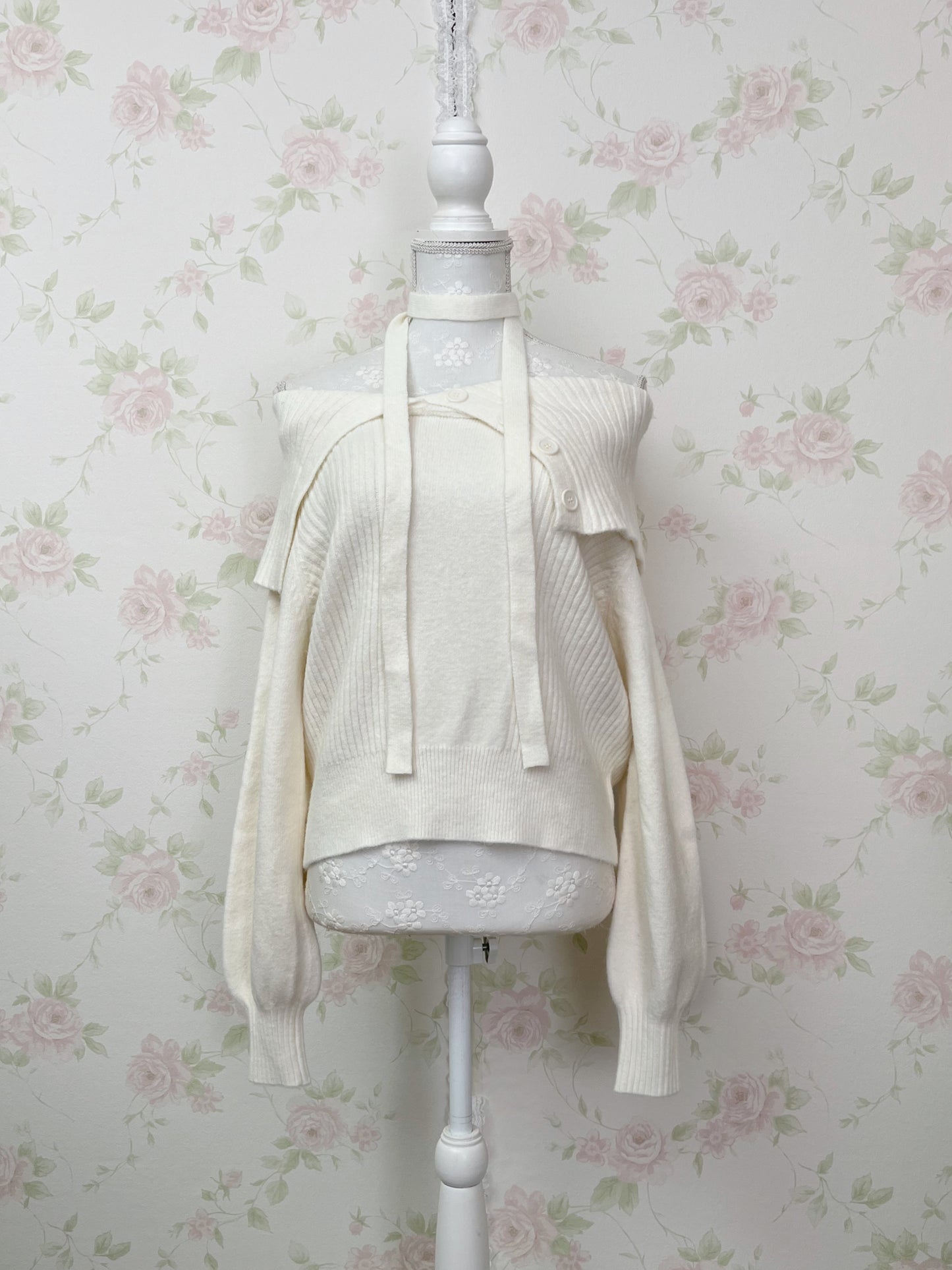 Button Up Choker Sweater (Ivory)