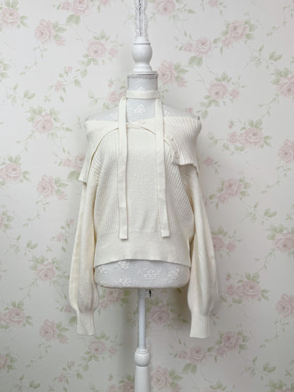Button Up Choker Sweater (Ivory)