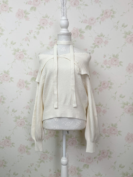Button Up Choker Sweater (Ivory)