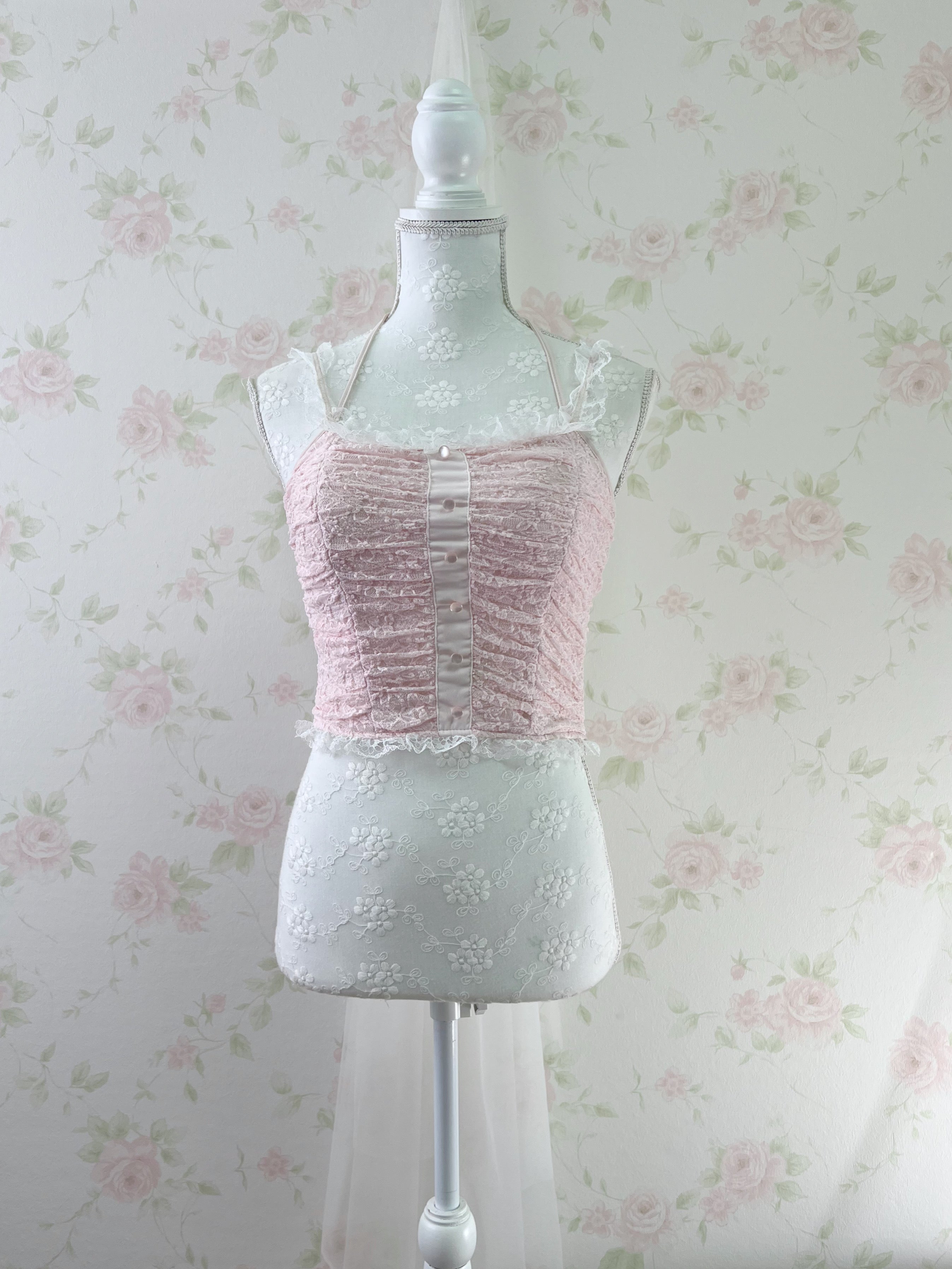 Lacy Halter Neck Camisole (Pink)