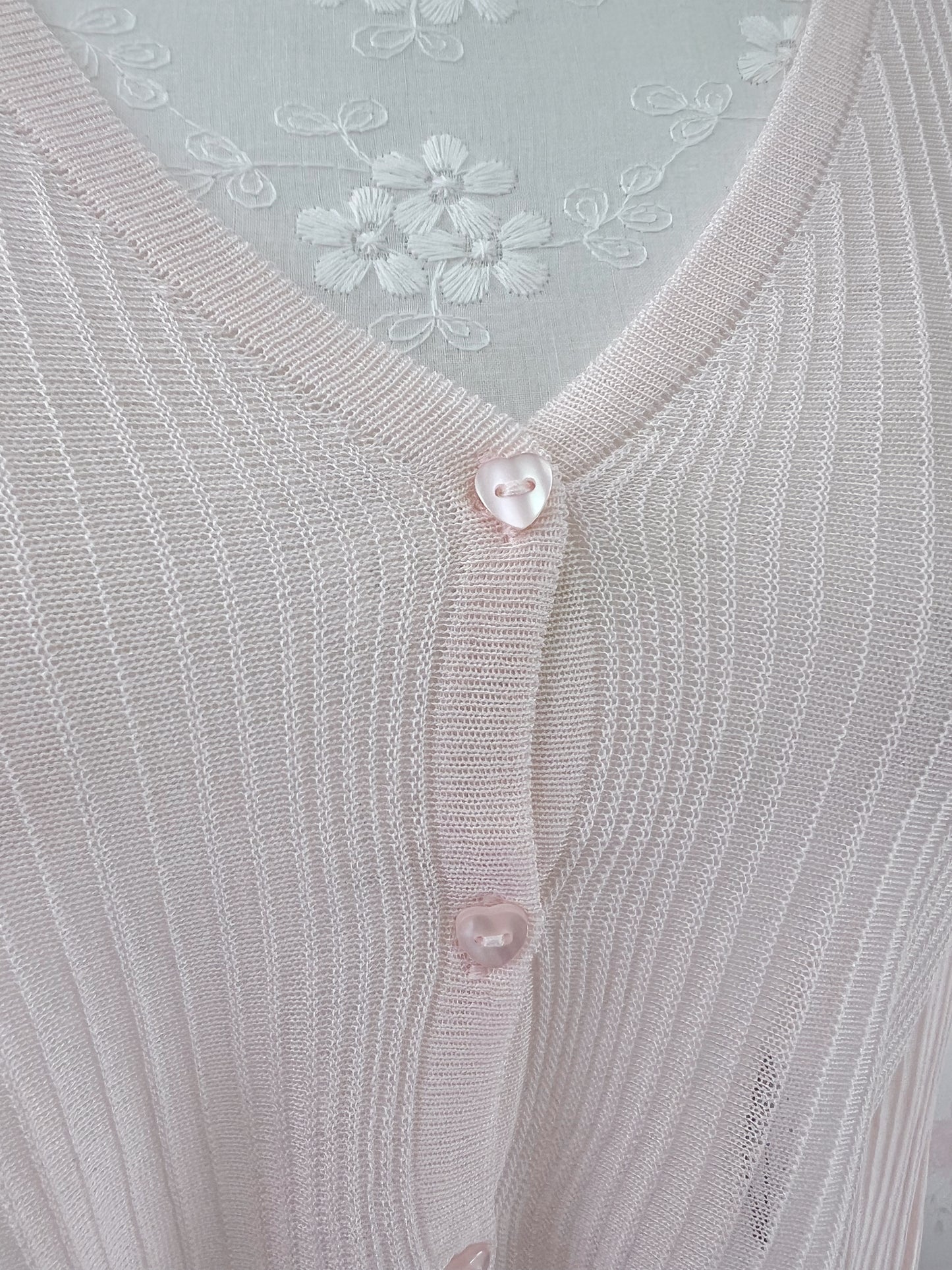 Heart Button Wide Sleeve Cardigan (Powder Pink)