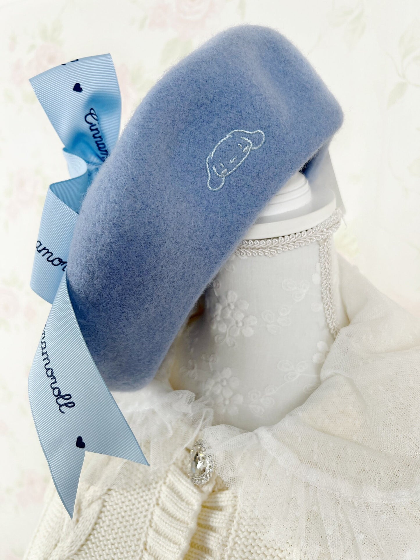Cinnamoroll Logo Printed Bow Beret (Blue)