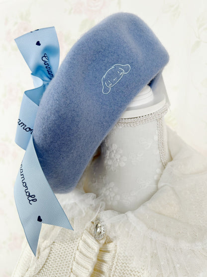 Cinnamoroll Logo Printed Bow Beret (Blue)