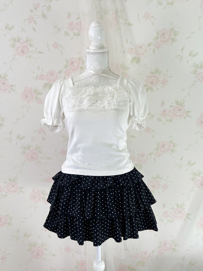 Polka Dot Tiered Skirt (Black)