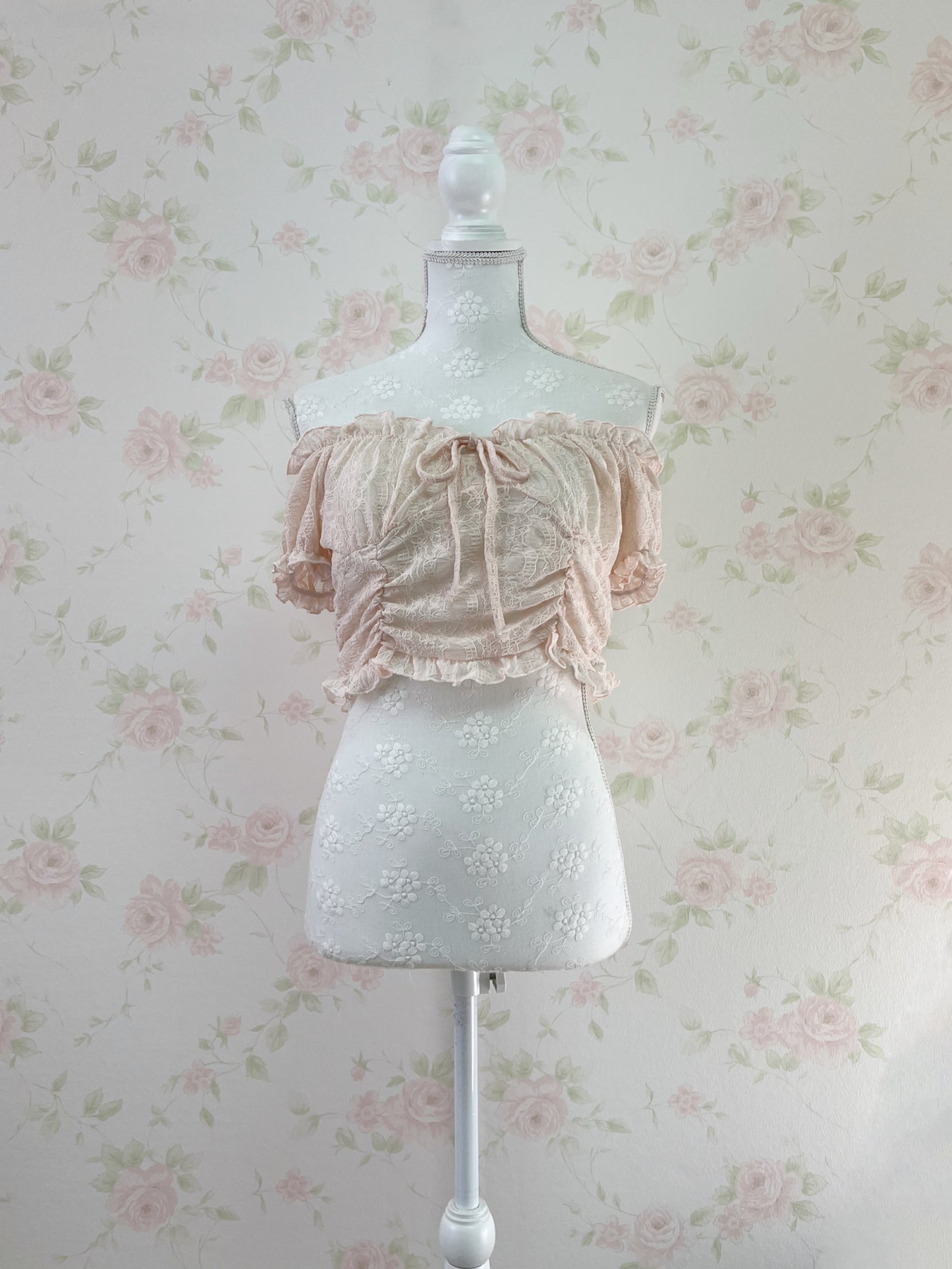 GRL 2 Way Shoulder Lacy Top (Peach Pink)