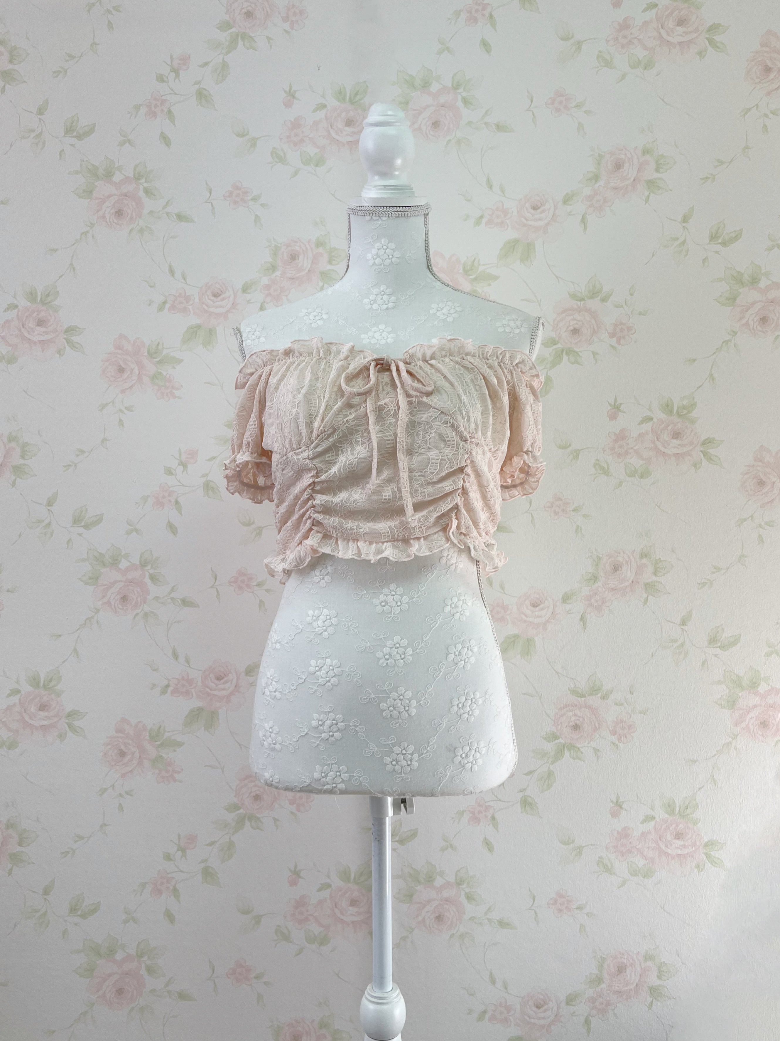 2 Way Shoulder Lacy Top (Peach Pink)