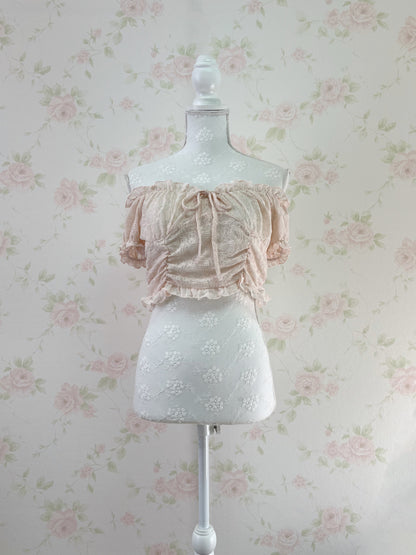GRL 2 Way Shoulder Lacy Top (Peach Pink)