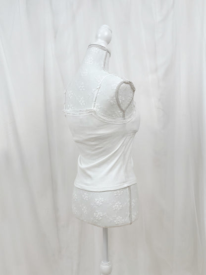Lace Spaghetti Strap Camisole With Cups (White)