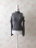 Open Shoulder String Sweater (Gray)
