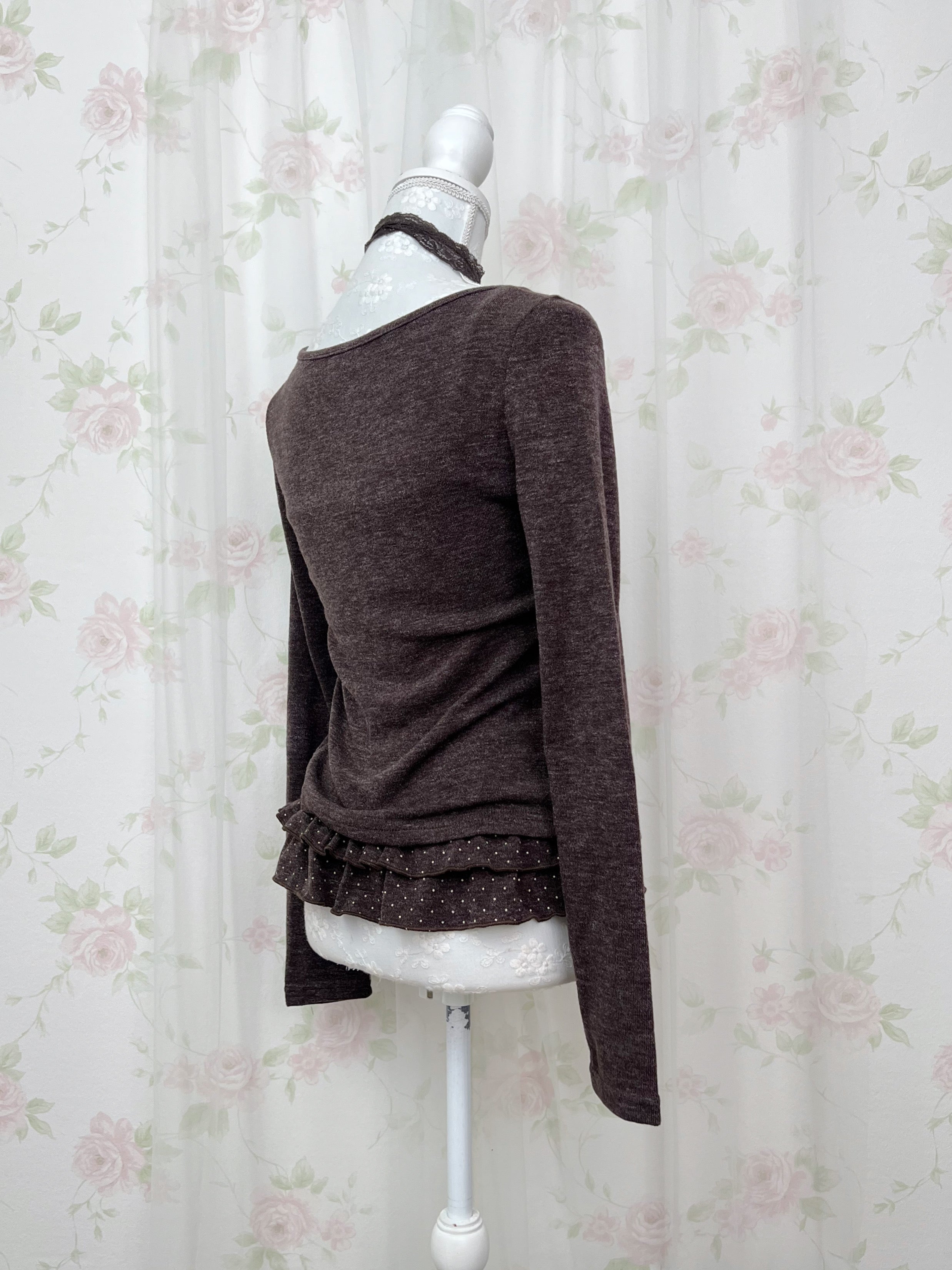 Polka Dot Cardigan Camisole Set (Chocolate)