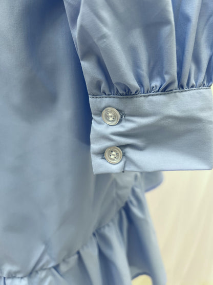 Peplum Puff Sleeved Blouse (Blue)