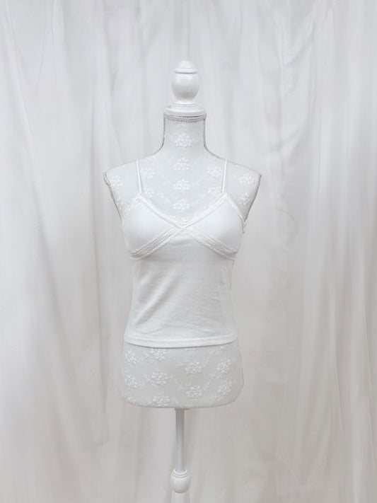 Lace Spaghetti Strap Camisole With Cups (White)