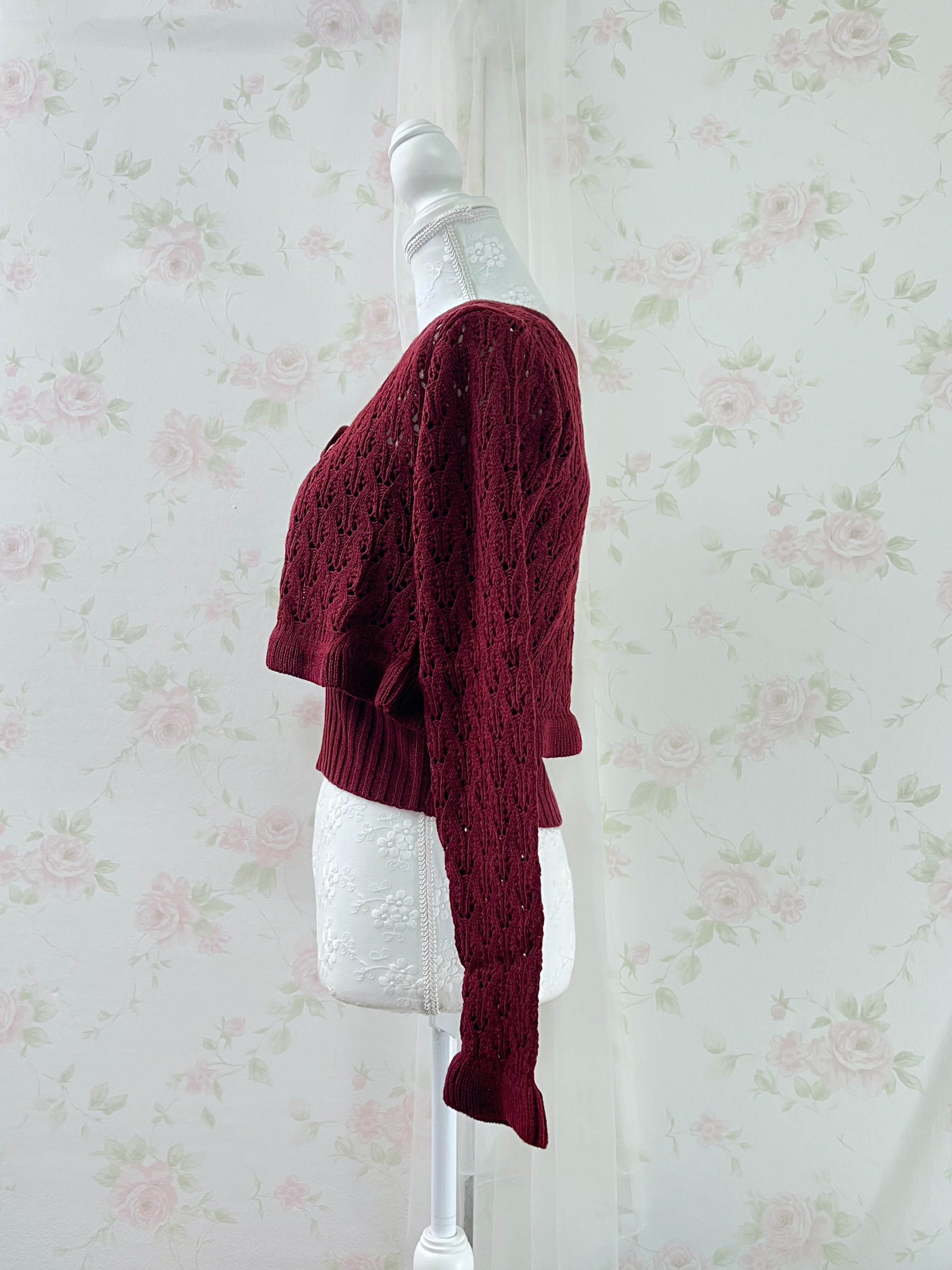Ruffled Hem Knitted Camisole Cardigan Set (Strawberry Red)