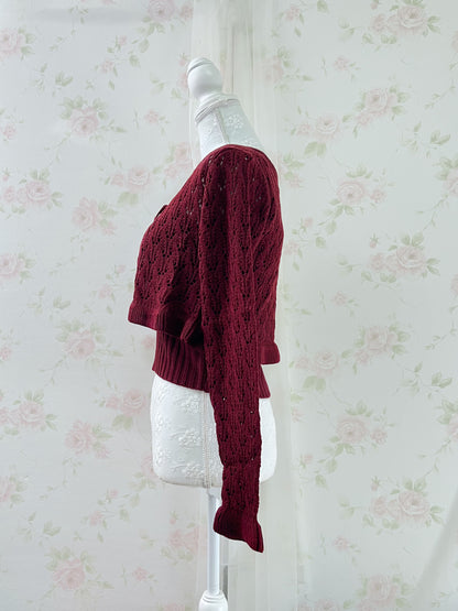GRL Ruffled Hem Knitted Camisole Cardigan Set (Strawberry Red)