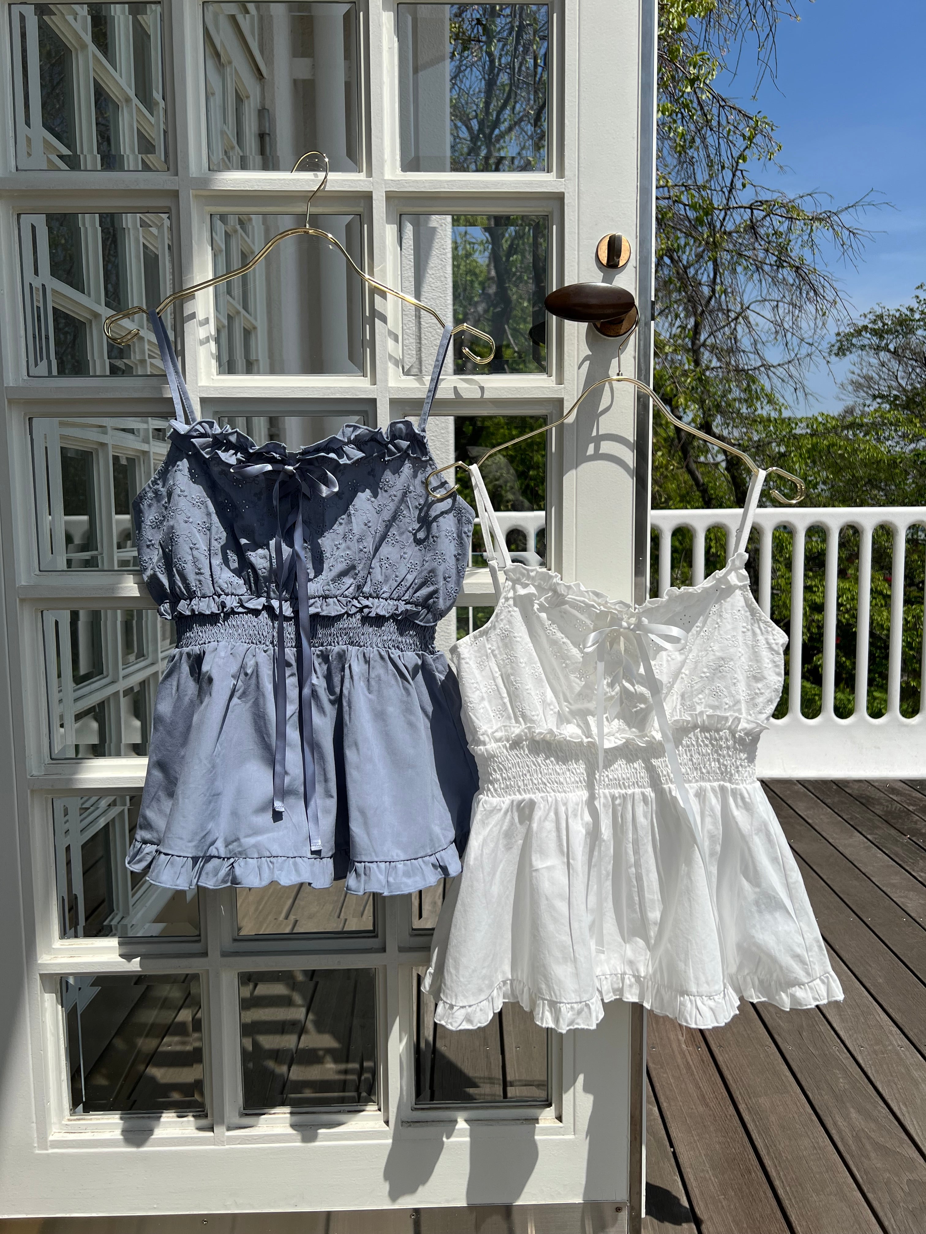 Cotton Floral Embroidery Camisole(White)