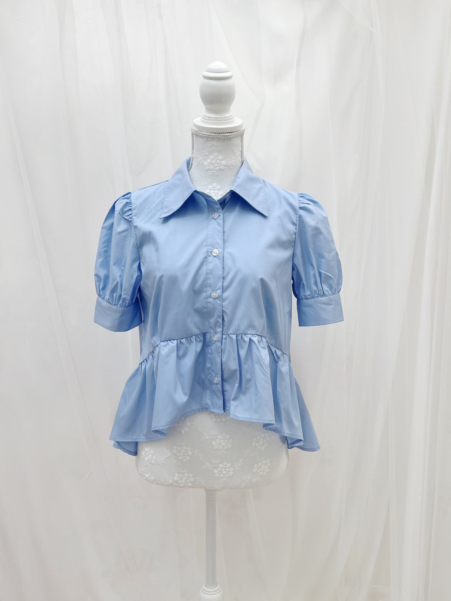 Peplum Puff Sleeved Blouse (Blue)