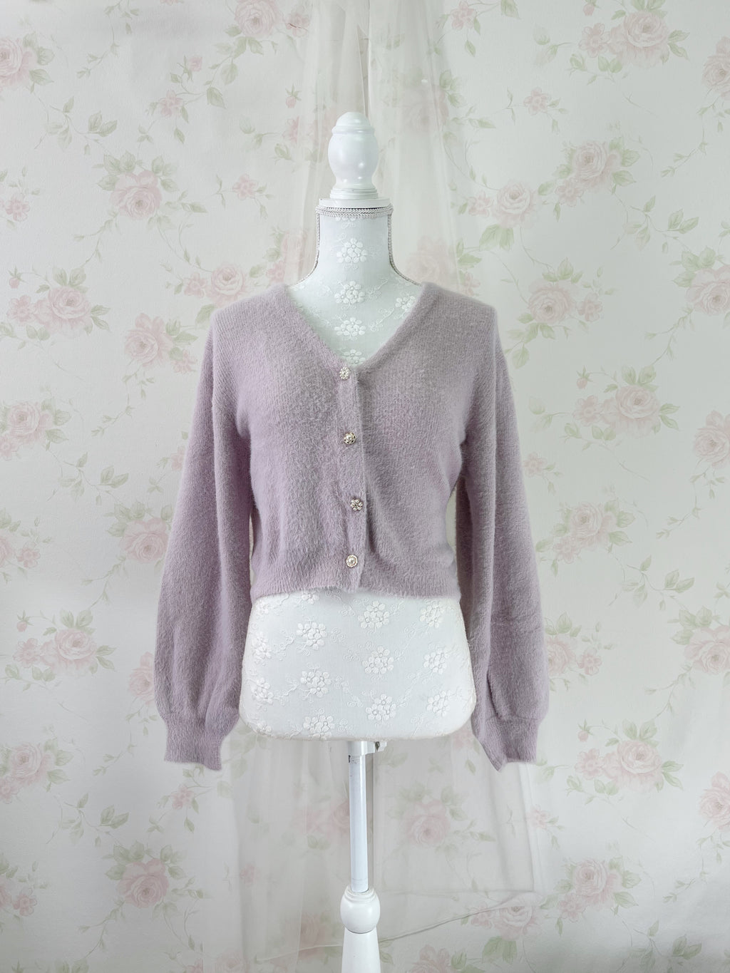 Pearl Button Shaggy Cardigan (Purple)