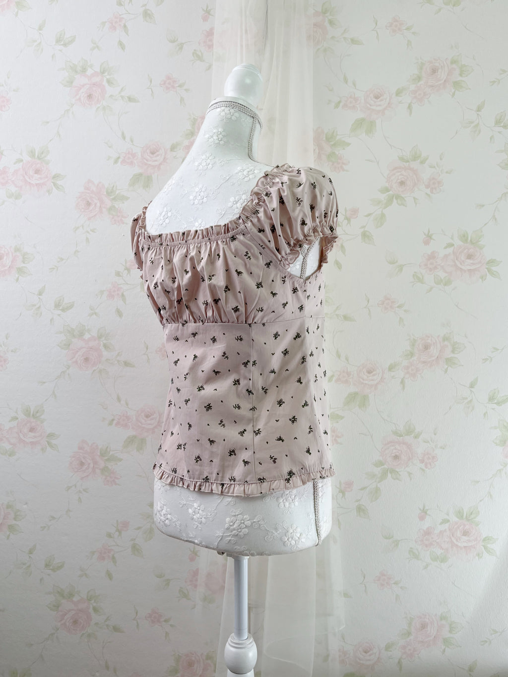 Petite Floral Puff Sleeved Cotton Blouse (Pink)