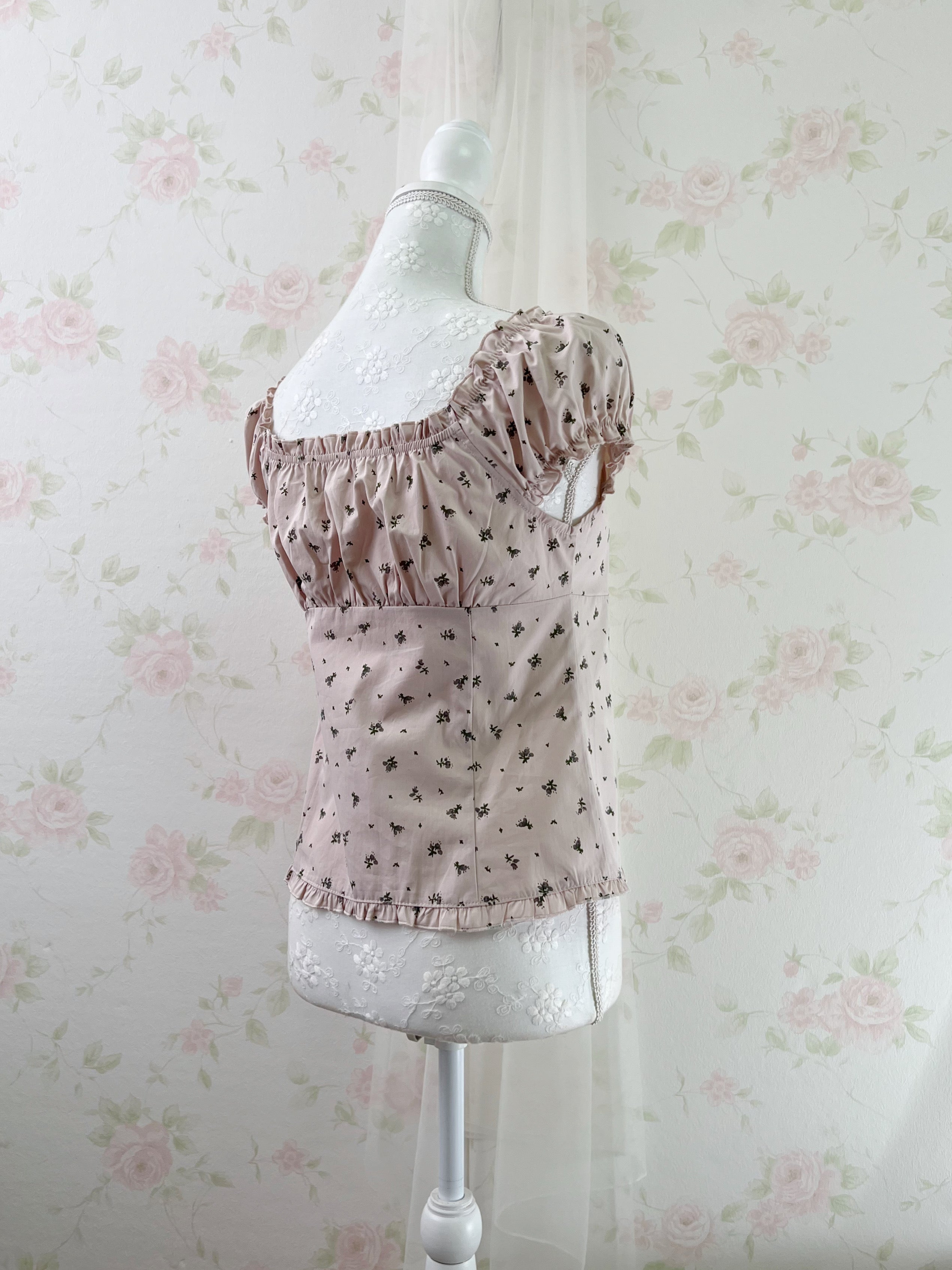 Petite Floral Puff Sleeved Cotton Blouse (Pink)