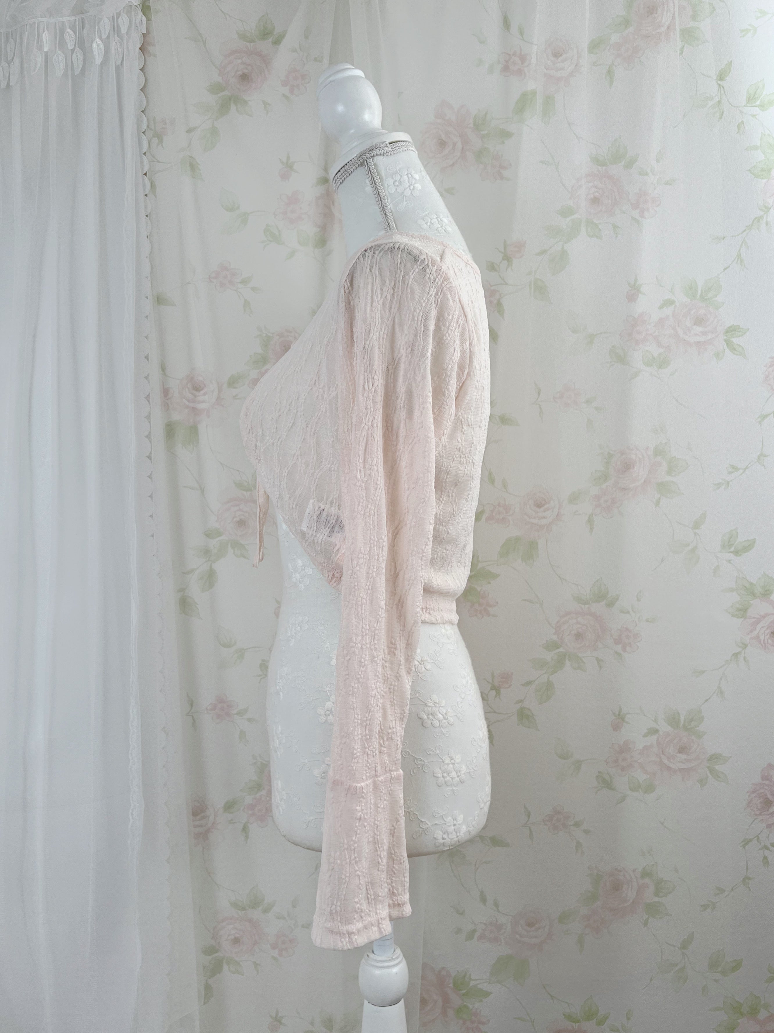 Lace Princess Sleeve Cardigan (Pink)