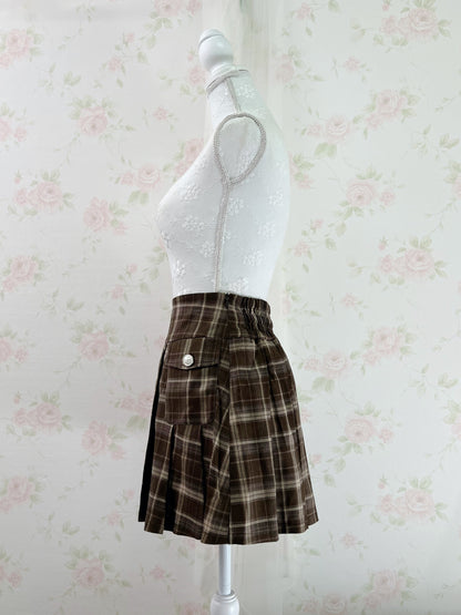 Olive des Olive Pleated Checked Skirt (Chocolate)