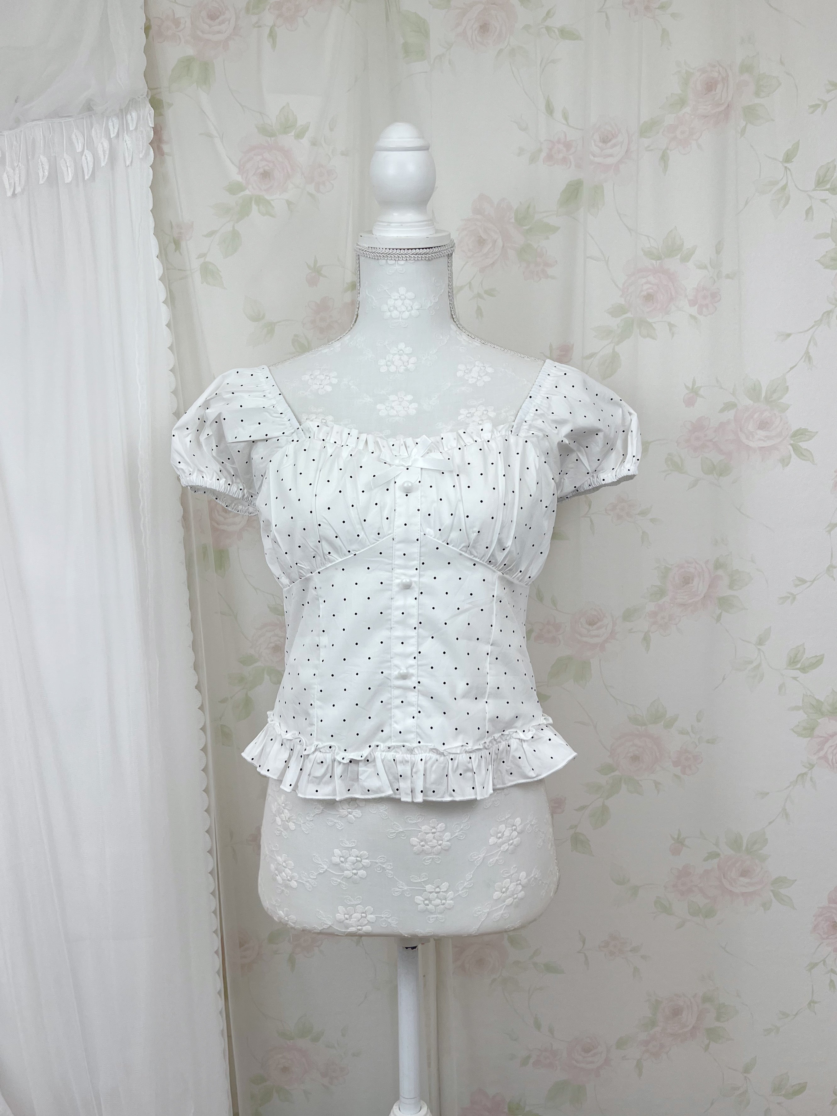 Polka Dot Dolly Cotton Blouse (White)