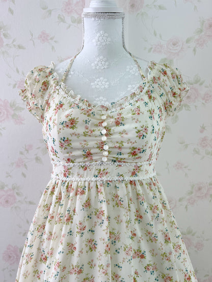 L’EST ROSE Halter Neck Floral Dress (Butter Yellow)