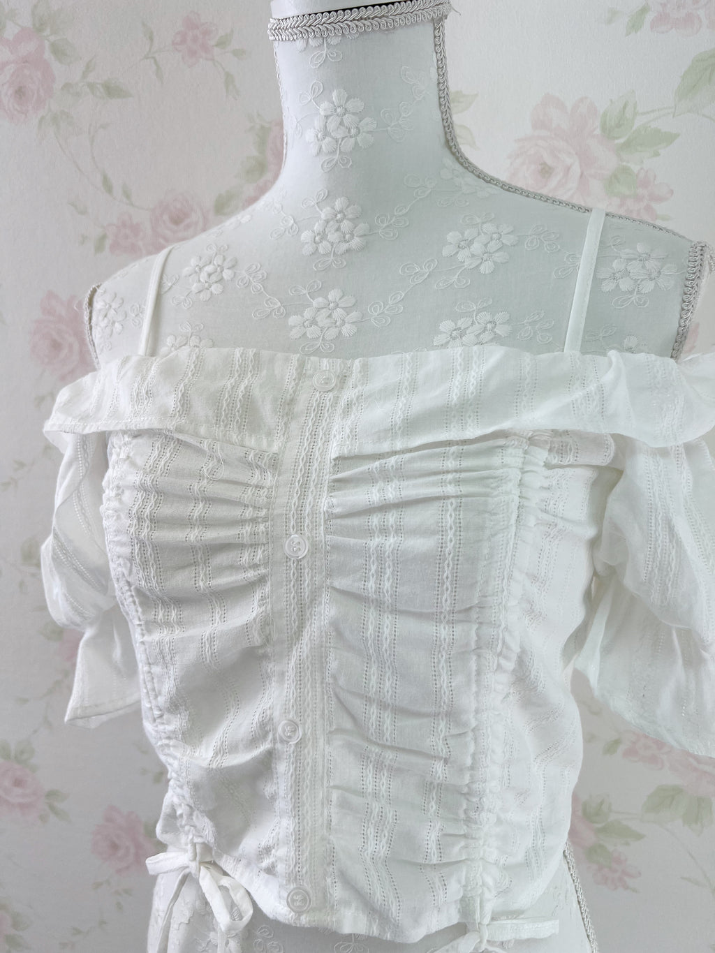 Puff Sleeve Off Shoulder Cotton Blouse (White)