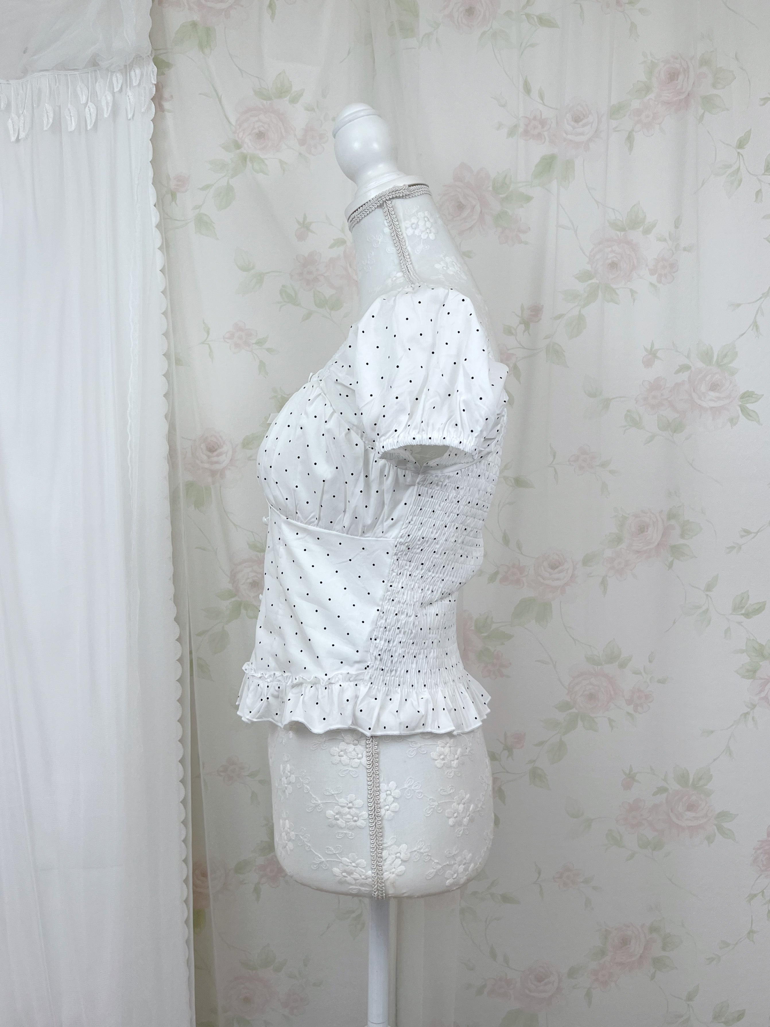 Polka Dot Dolly Cotton Blouse (White)