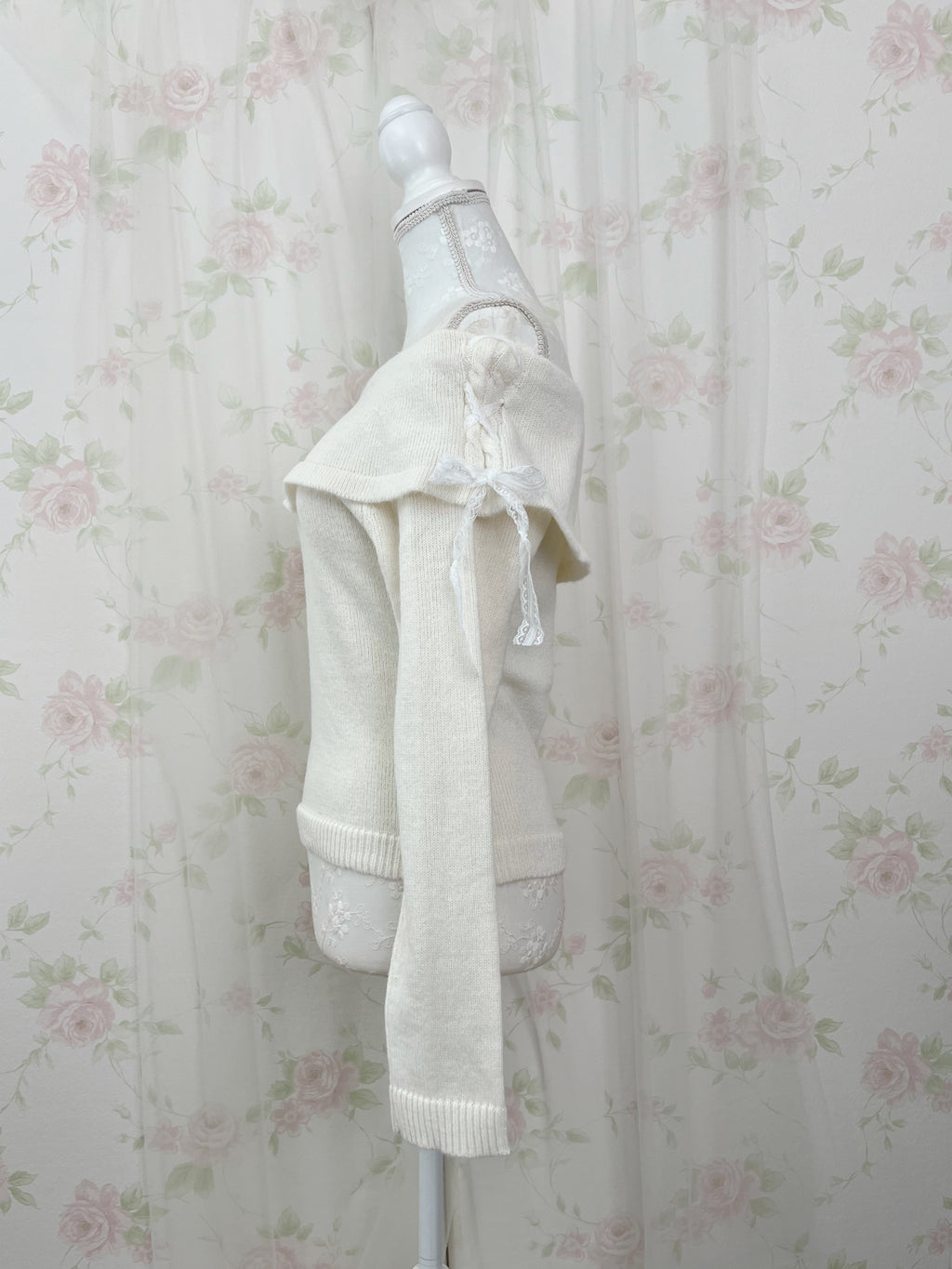 Side Laced Up Off Shoulder Sweater (Ivory)
