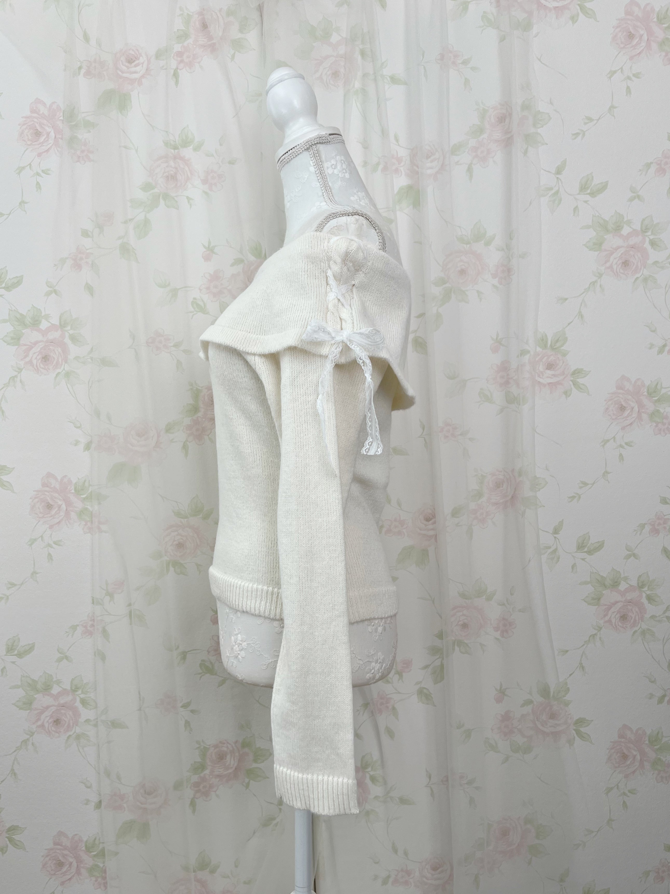 Side Laced Up Off Shoulder Sweater (Ivory)