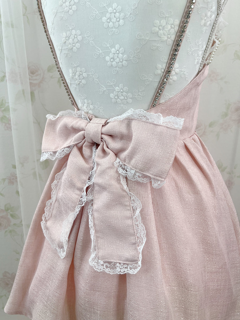 Ank Rouge Crystal Stone Strap Tweed Dress (Pink)