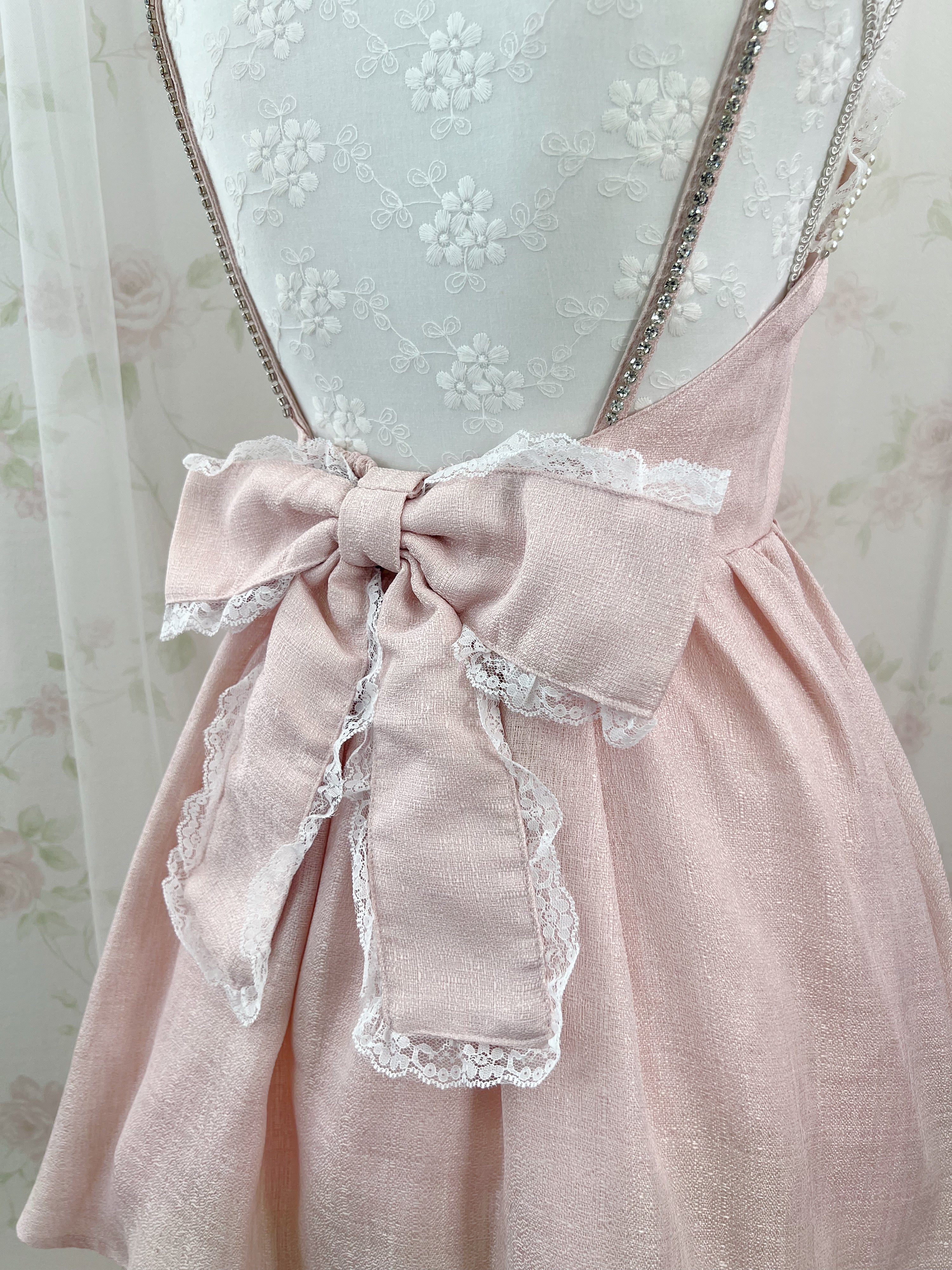 Ank Rouge Crystal Stone Strap Tweed Dress (Pink)