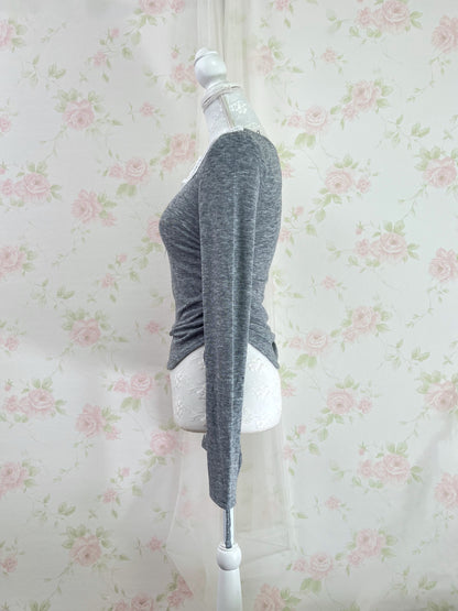 GRL Lacy Off Should  Side String Top (Gray)