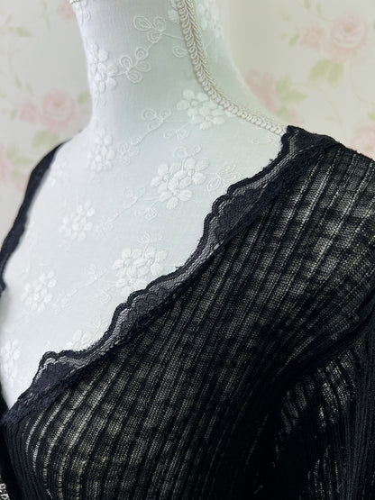 GRL Lacy One Button Cardigan (Black)