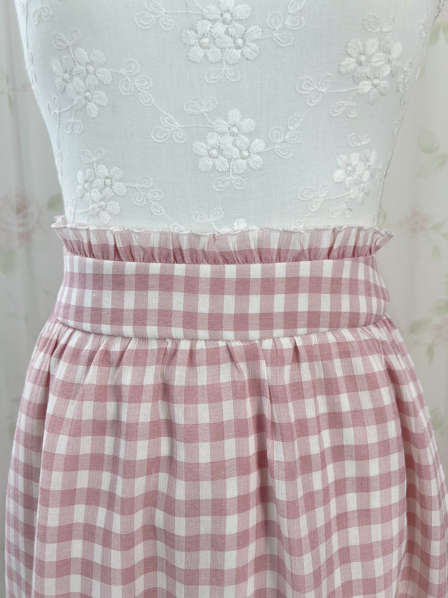 LODISPOTTO Checked Sweet Frilled  Long Skirt (Pink)