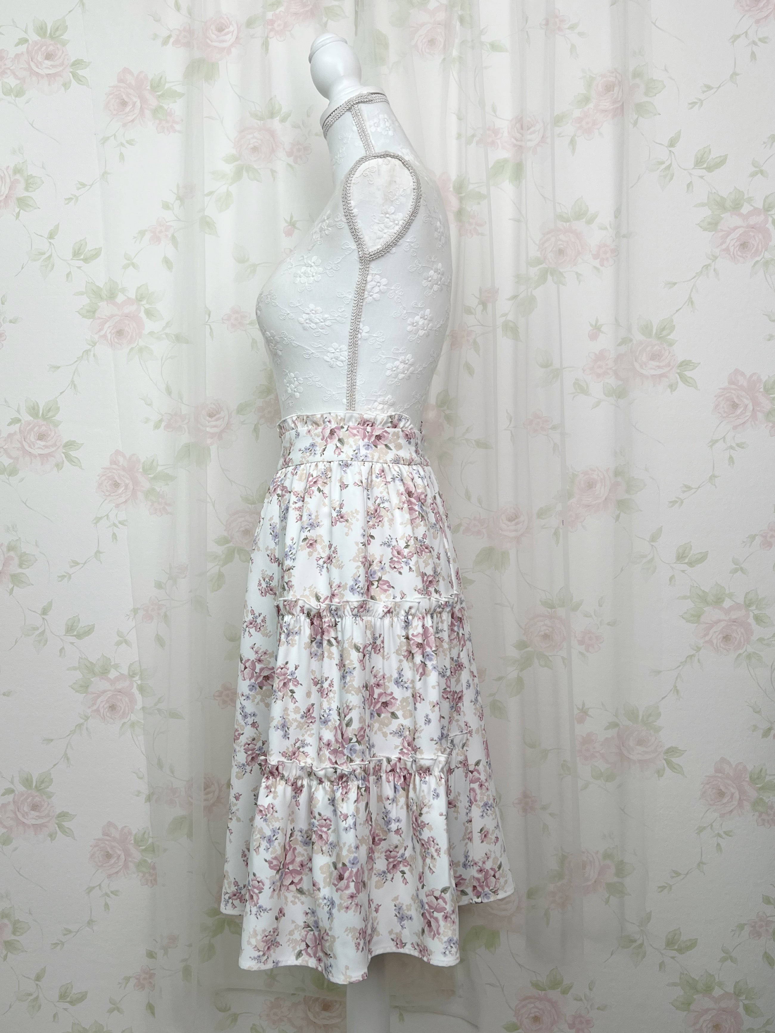 LODISPOTTO Pastel Floral Ruffeld Skirt